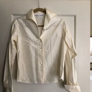 Ann Fontaine silk ivory taffeta blouse perfect